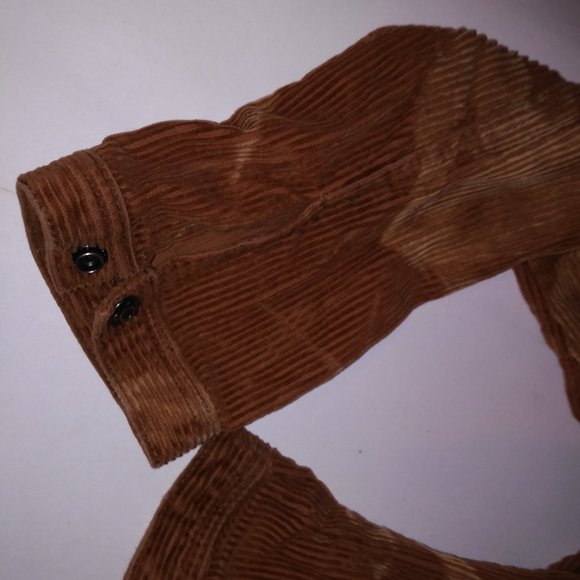 Fubu Jacket Women Small Corduroy Y2K Brown Tan Zip Up Pit to‎ Pit 17" Length 18" - Picture 6 of 12